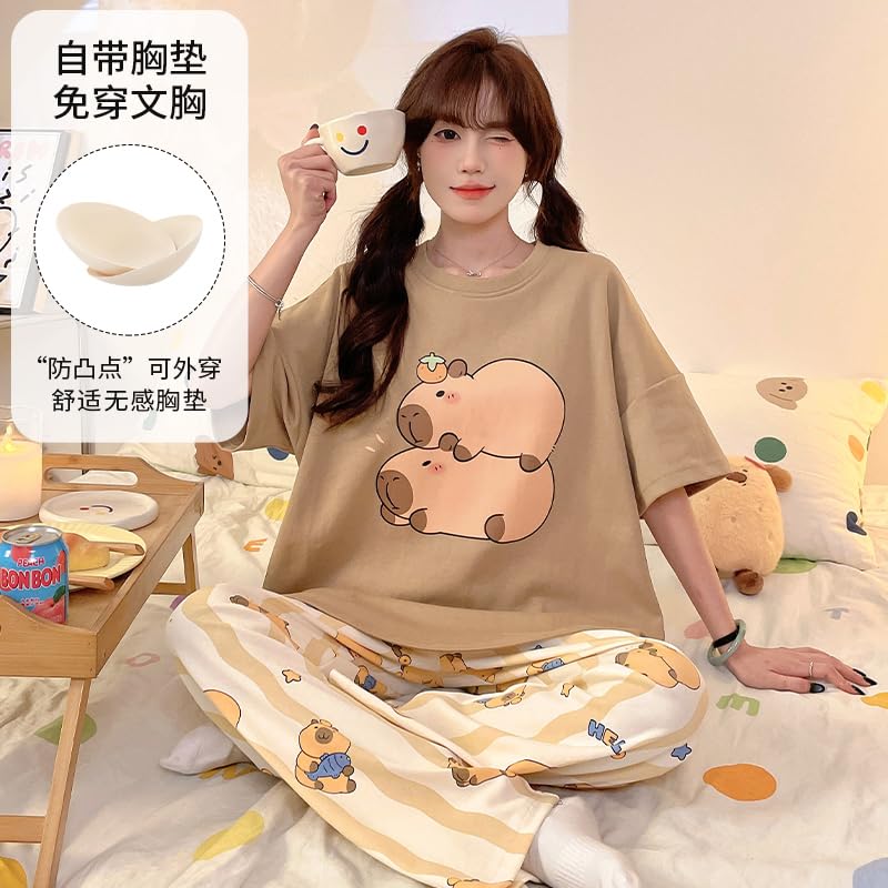Image of KSHS Printed Round Neck Short Sleeve Nightsuit Set | Pajama Set | Casual Night Dress for Women