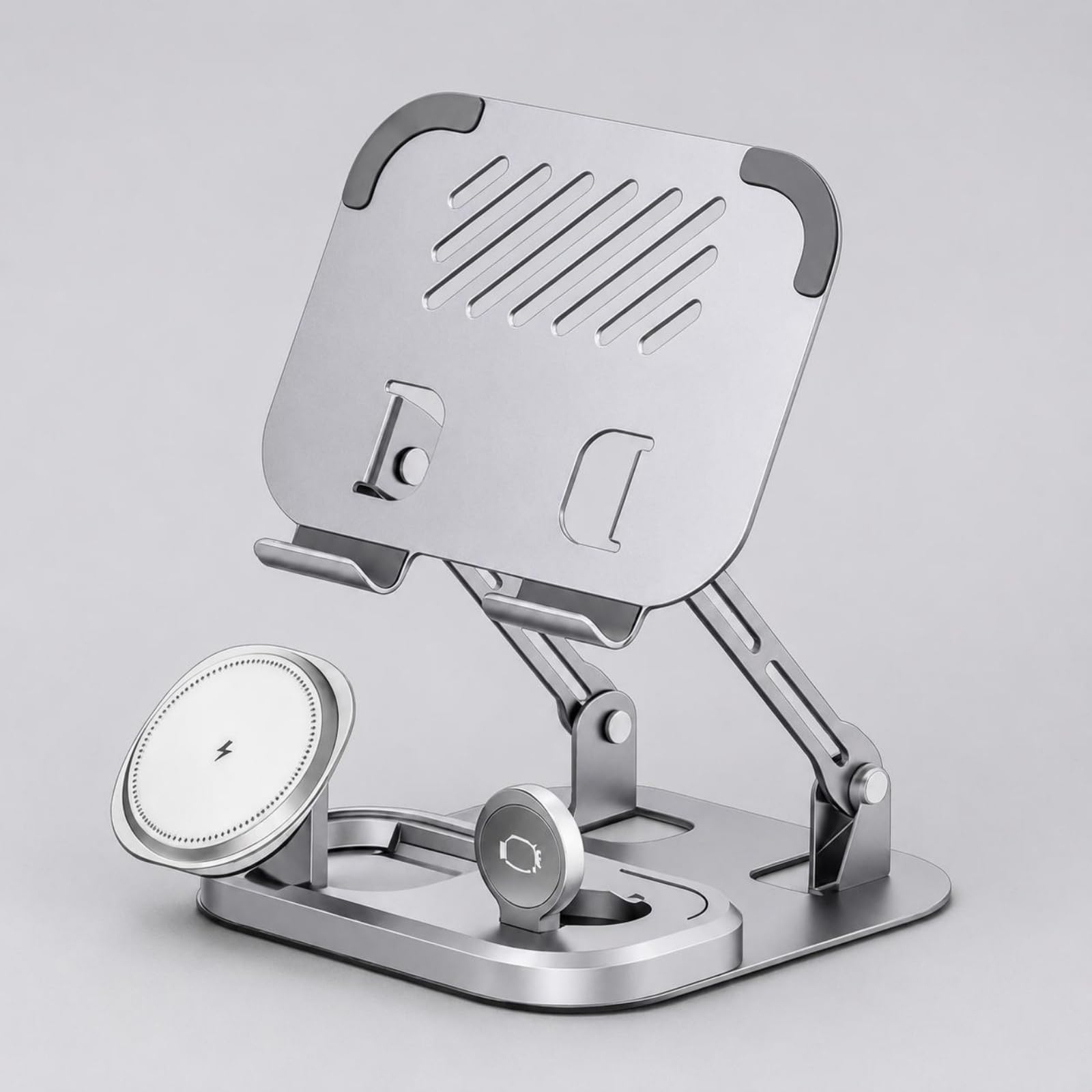 Supporto di Ricarica 5 in 1 Base Caricatore Stazione Dock Portacellulare Struttura Alluminio Antioscillazione Pieghevole Tascabile Accessori Adatto a Comodino