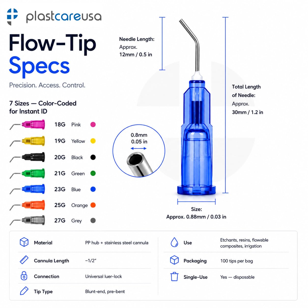 Dental Pre Bent Flow - Puntas de dispensador