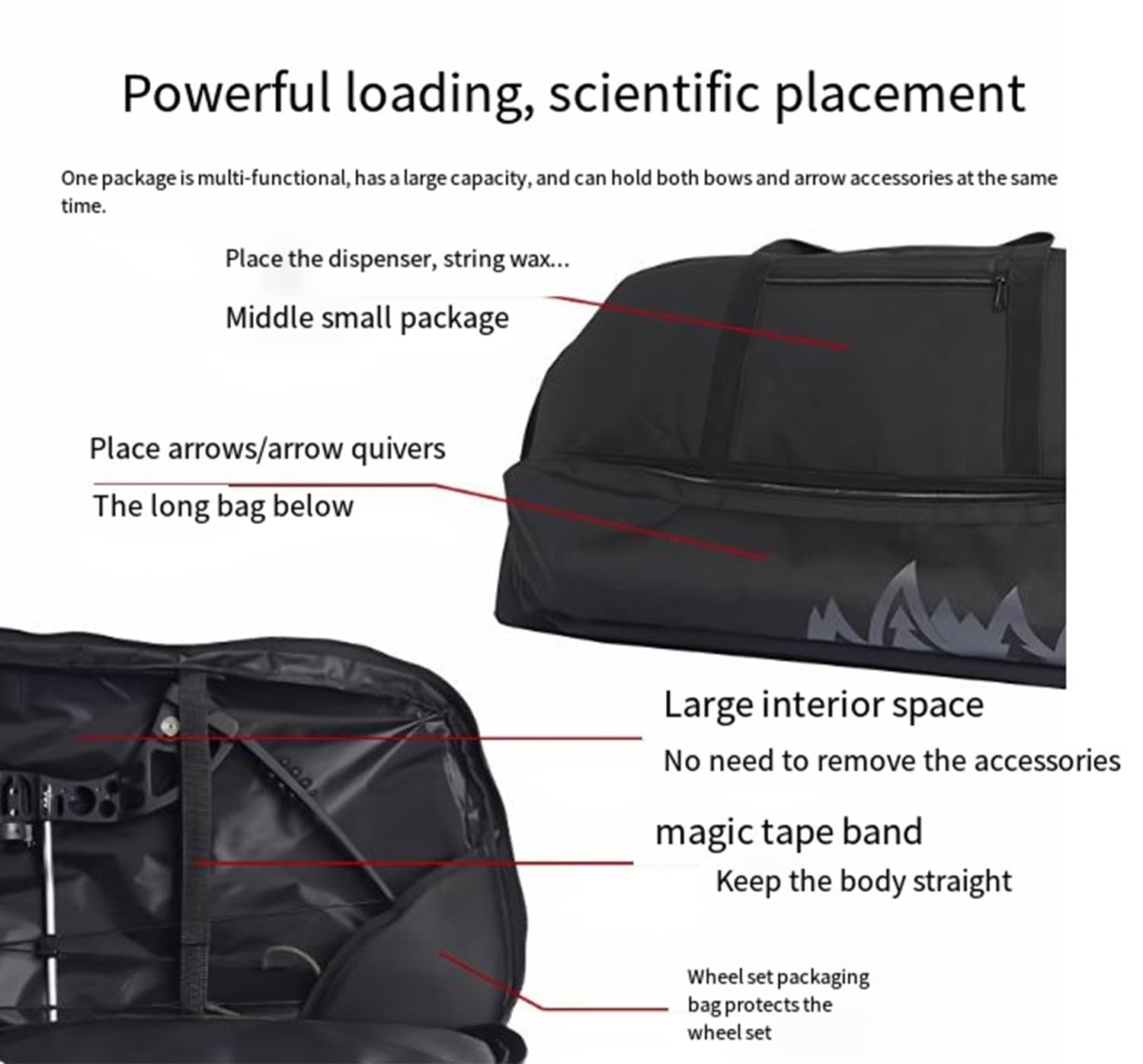 Sac d'arc à poulies en toile de grande capacité avec bretelles réglables, portable 115cm