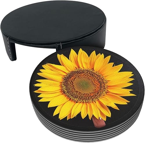 Miniatura 3 de Posavasos para bebidas, posavasos redondos de piel sintética con soporte, 6 unidades, resistentes al calor, decoración elegante para cocina, mesa de