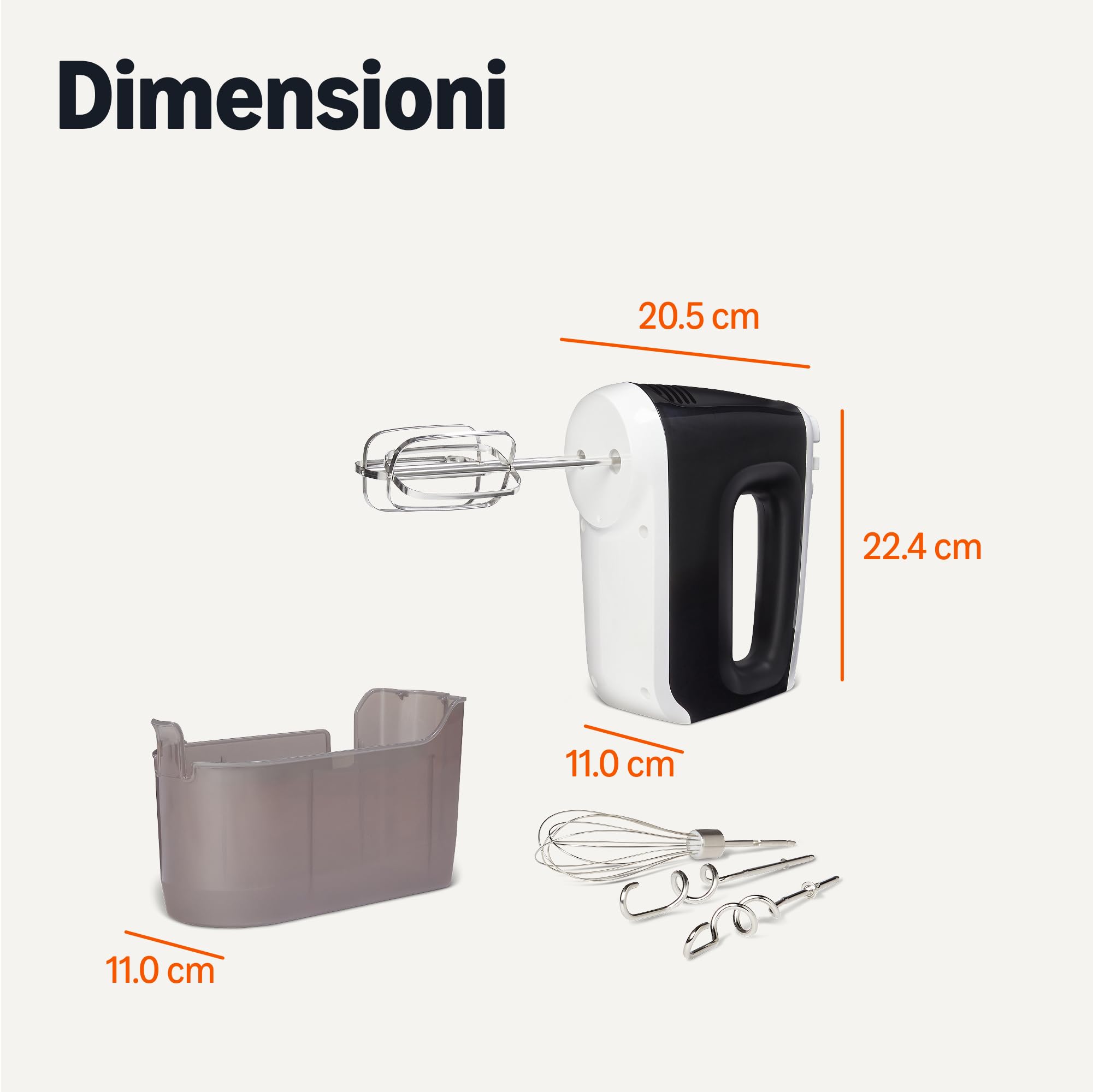 Amazon Basics Mixer manuale elettrico, 6 velocità e funzione turbo, custodia a scatto, 400 watt, Medio, Nero