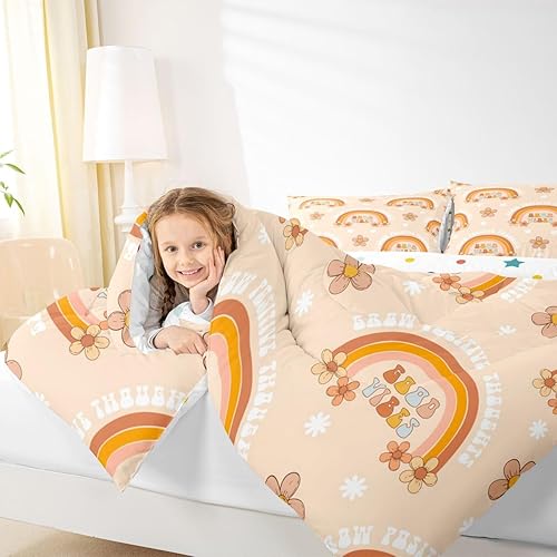 Miniatura 6 de Erosebridal Lindo edredón matrimonial para niñas, juegos de ropa de cama y colecciones de arcoíris pastel, ropa de cama con estampado de margaritas