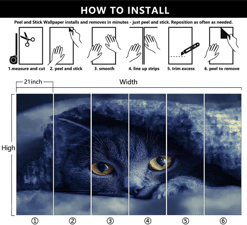 Modern WallMurals Persian Cat Self-Adhesive Wall murals Cat Murals Wallpaper for Walls Bedroom Living Room Bedroom TV Background Kids Room Decoration （144 in x 100 in）