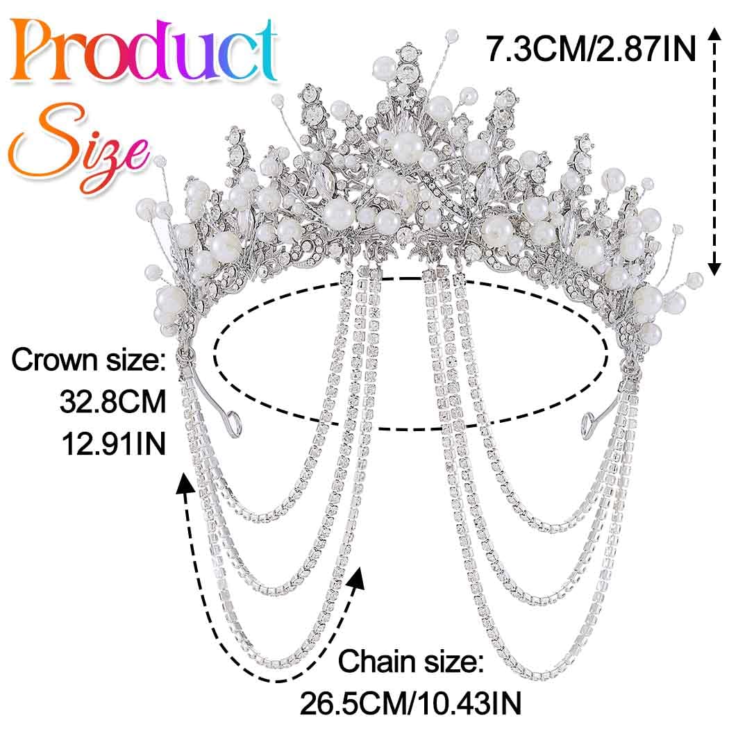 Kilshye Pearl Wedding Tiara Silver Rhinestone Bridal Crown Prom Hair Accessories for Women - Image 6