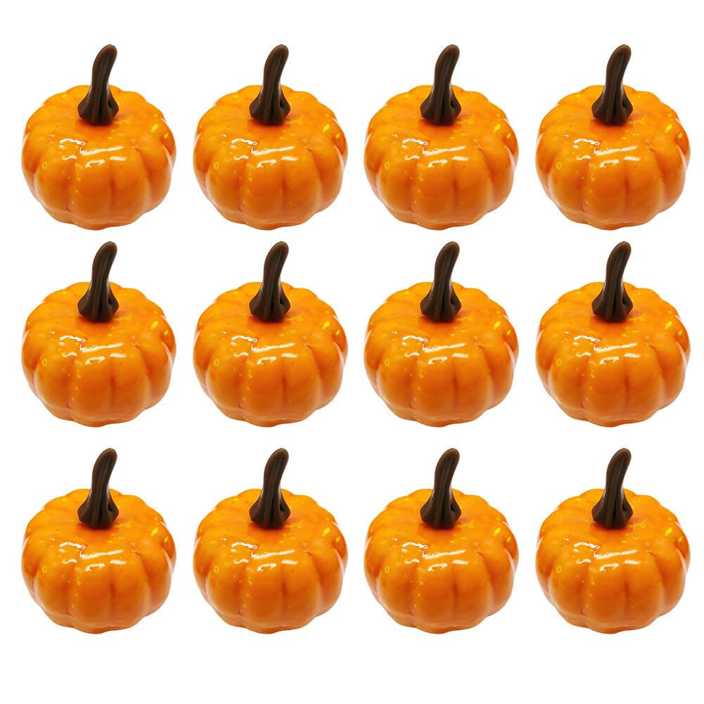 Artificial Pumpkins,12PCS White Fake Pumpkins Assorted Pumpkins Simulated Foam Pumpkin Props Harvest Pumpkins for Autumn Thanksgiving Halloween Holiday Decor Decoration (Dark Yellow)