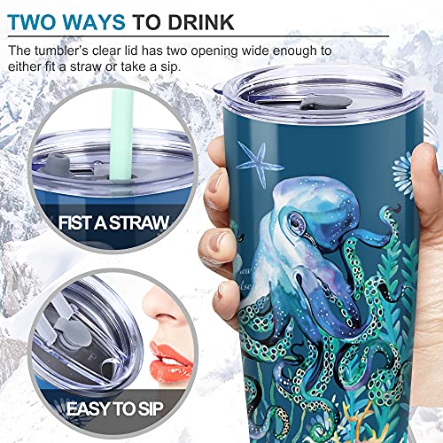 NymphFable 20oz Oceano Pulpo Taza Termo Cafe para Llevar Taza Termica Acero Inoxidable Taza Personalizada - Imagen 5