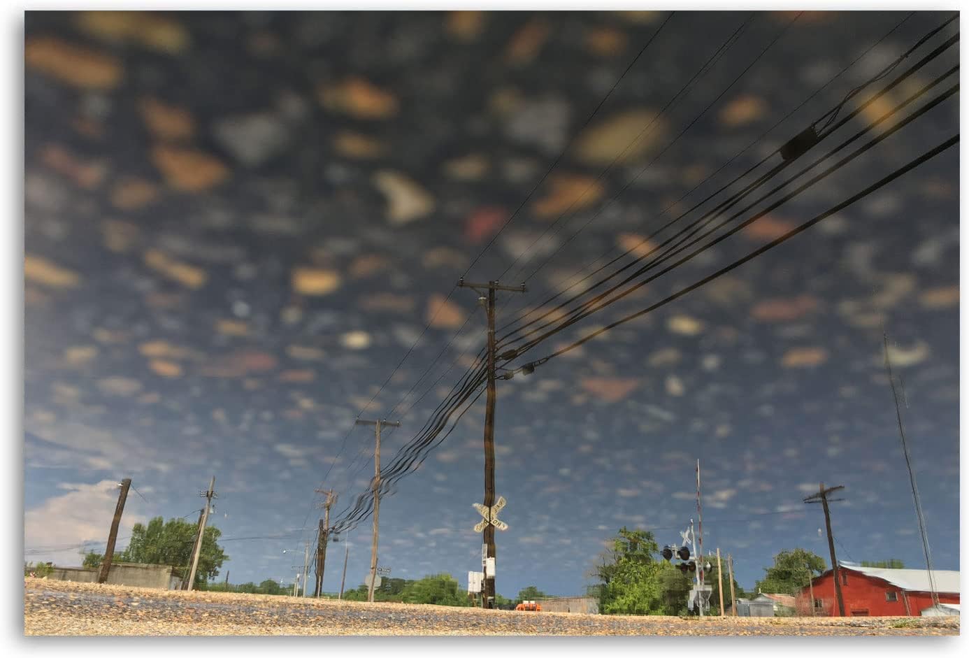 Train Tracks and Power Lines Photograph- 11x14 Print-Fine Art- Train/Tracks/Street/Reflection Art