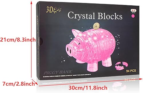 Miniatura 7 de BTYYIHEX Rompecabezas de cerdo de cristal 3D, funciona como una alcancía, rompecabezas de cristal para rompecabezas de 16 años en adelante, 94