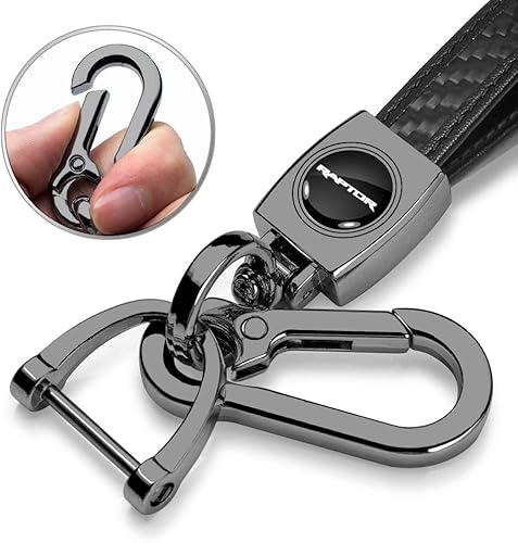 Miniatura 2 de Para Ford F-150 Raptor Logo en negro en fibra de carbono real Loop-Strap Dark Gunmetal Hook Llavero, Gris