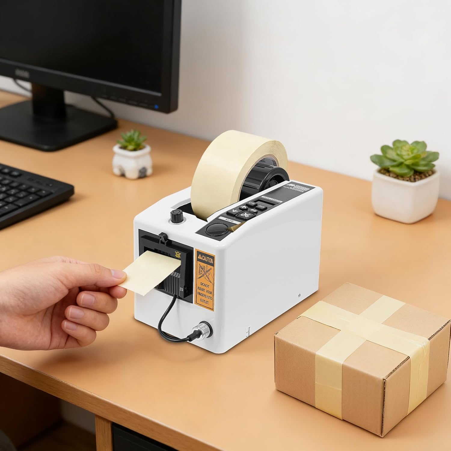 Distributore di nastro elettrico, macchina da taglio automatica a nastro con lunghezza regolabile da 2 a 99,9 cm, da tavolo, impostazione di memoria e modalità manuale/automatica, per imballaggio