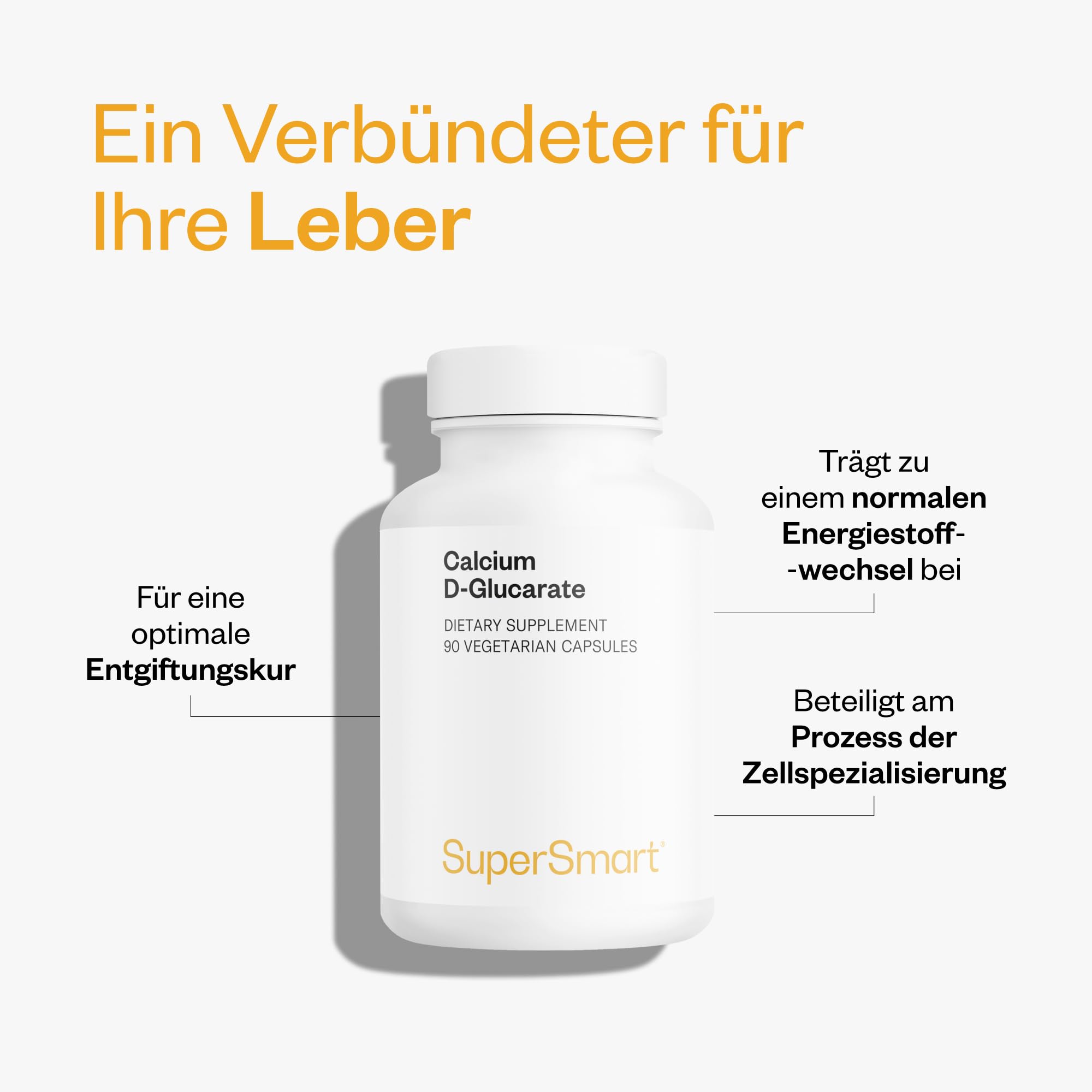 Calcium D-Glucarat - D-Glucarsäure Calciumsalz - Hilft bei der Optimierung der Glukuronidierung - Vegan - Supersmart