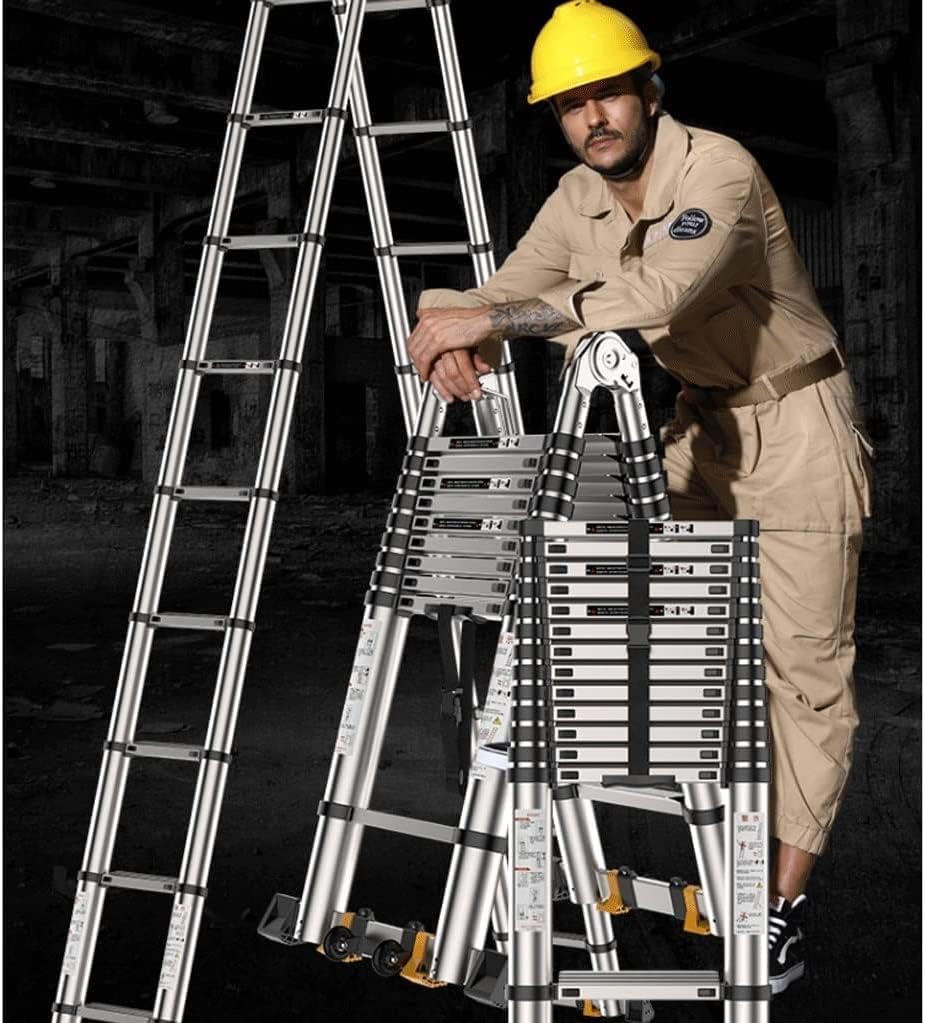Aluminum Telescoping Extension Ladder 11FT/20FT/26FT Portable Multi-Purpose Telescopic Ladder Lightweight A-Frame Folding Ladder for Rooftop RV Attic Load 150kg