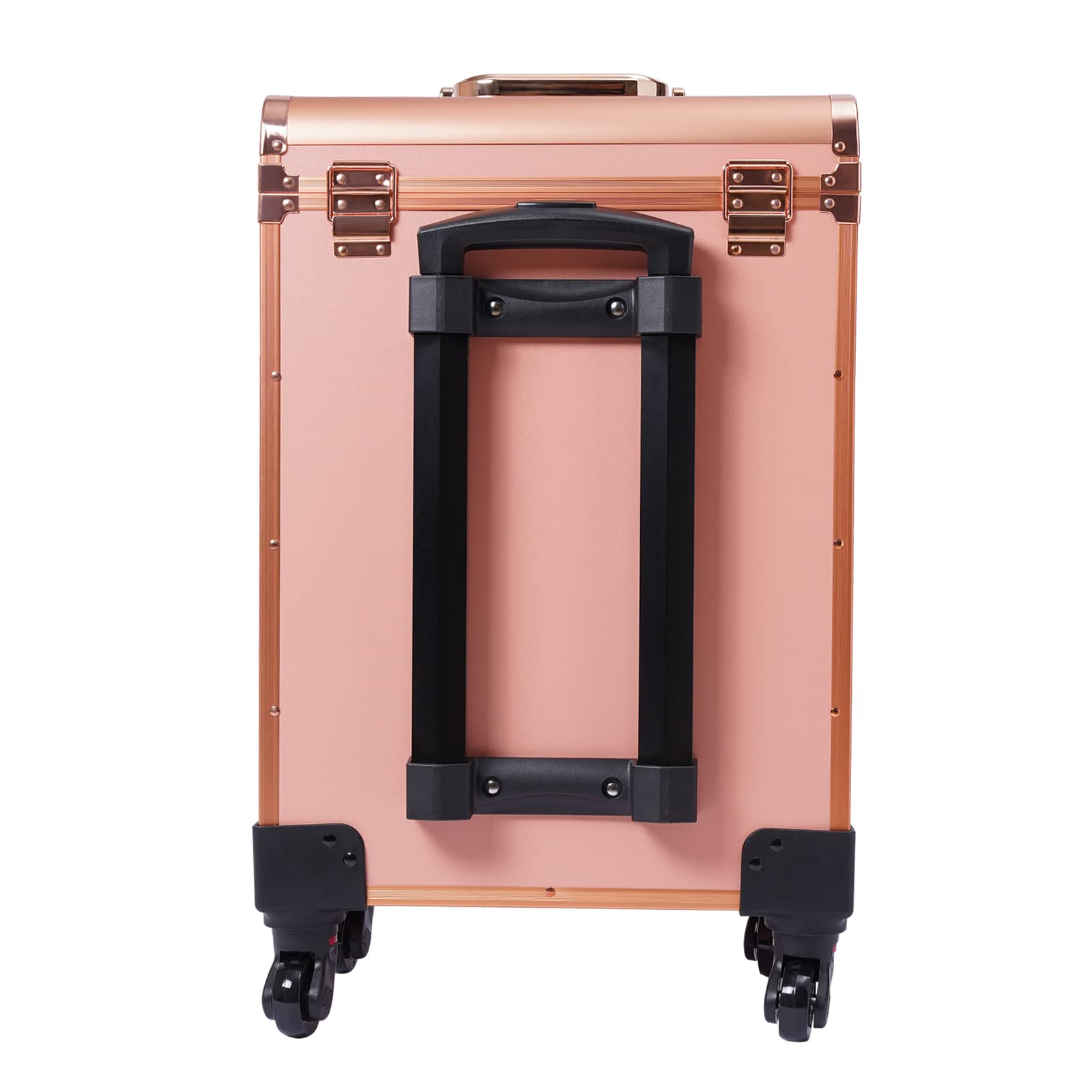 Kosmetikkoffer Trolley mit Schublade, Professionell Trolley Schminkkoffer Nagelkkoffer, Groß Abschließbar Schminkkoffer Damen mit Rollen für Reise Kosmetikerin Friseurerin (Gold)