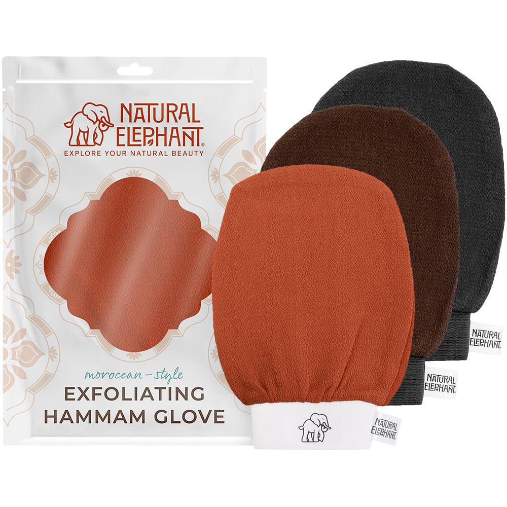 Exfoliating Hammam Glove - Face and Body Exfoliator Mitt (Black, Brown and Orange (Pack of 3))