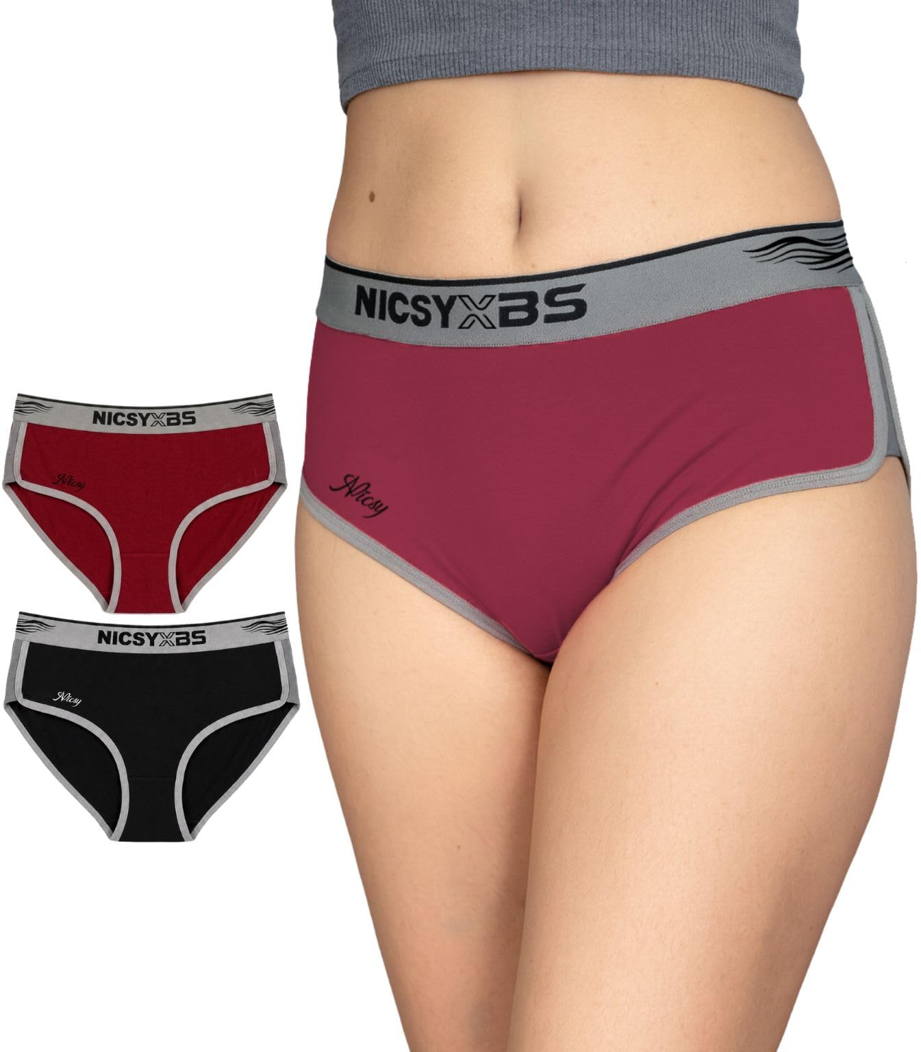 Side Contrast Hipster Panties for Women | Soft Seamless Feel Mid Rise Briefs | Daily Comfort Innerwear | Comfortable Full Coverage Underwear-image-46