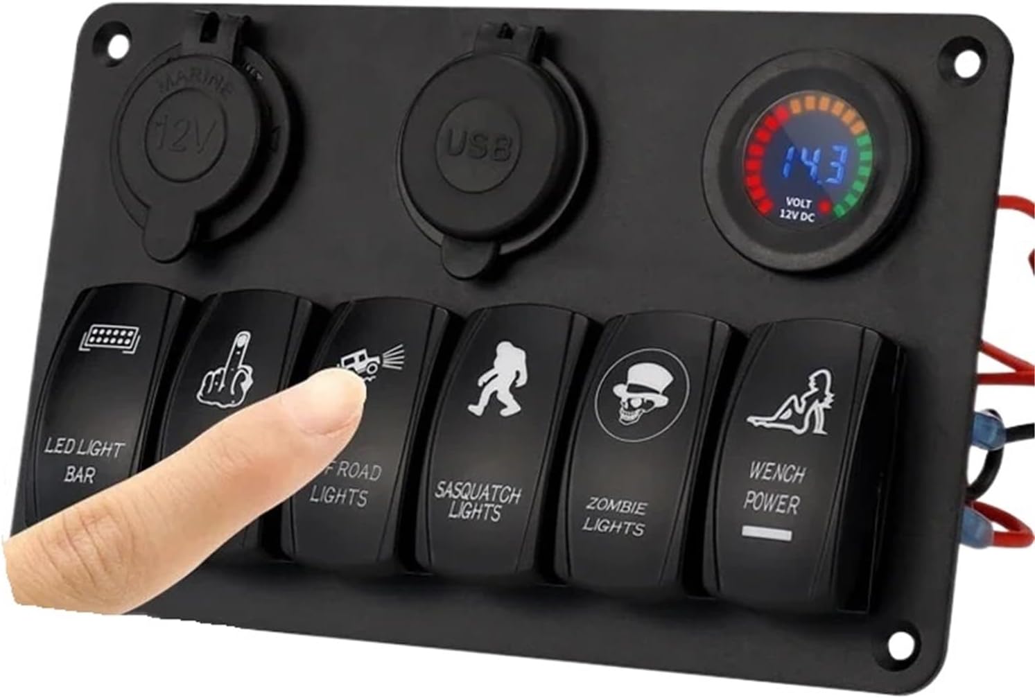 24V 12V 6 Buttons Switch Panel with Digital Voltmeter Tester USB Chargers 3.0 Light Toggle Car Power Adapter Marine Boat Caravan(6lian-3A)