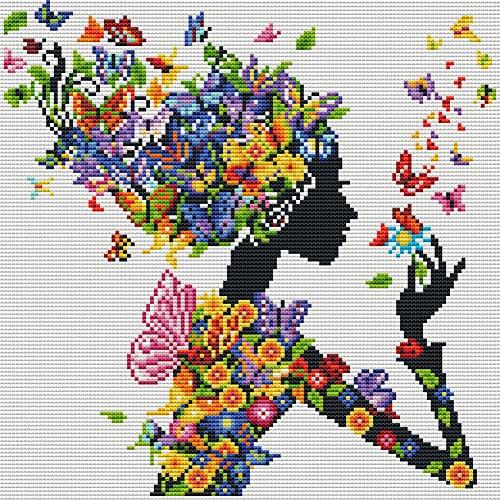 WOWDECOR Cross Stitch Kits for Adults Beginners Pre Printed Colourful Butterfly Flowers Lady 11ct Stamped Advanced DIY Embroidery Kit with Pattern - Image 3