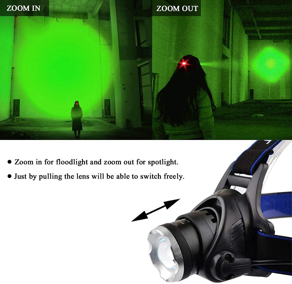 WindFire Linterna frontal de luz verde, linterna de caza recargable, sensor de movimiento de luz de la antorcha con zoom, mejor para caza de cerdo Coyote Varmint