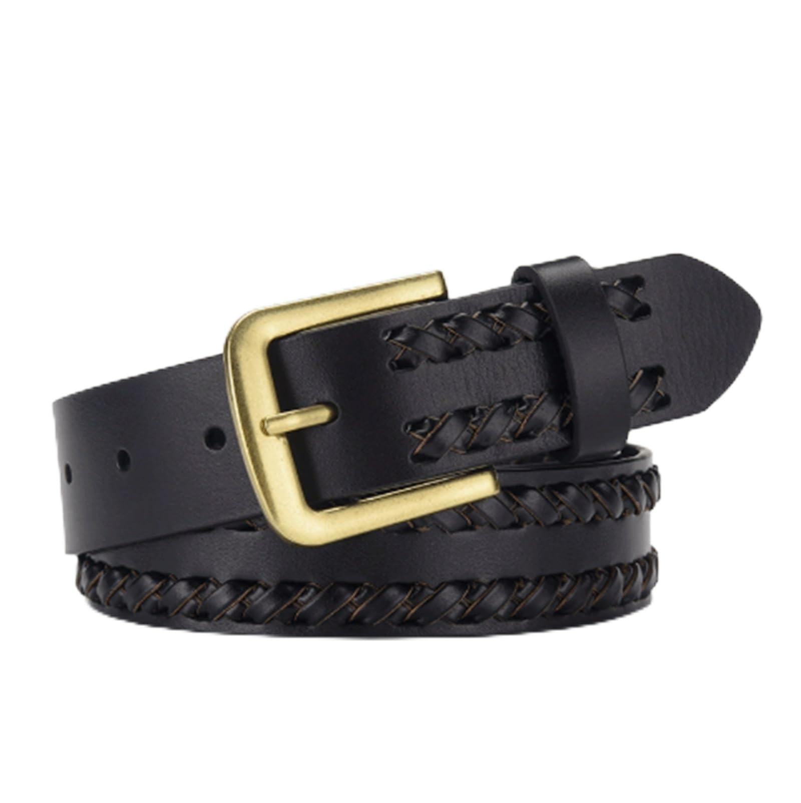 Krxsobnv Men's Black Leather Belt, Belts For Hand-Woven Belt Alloy Buckle For Gift Dress Casual Leather(115Cm)