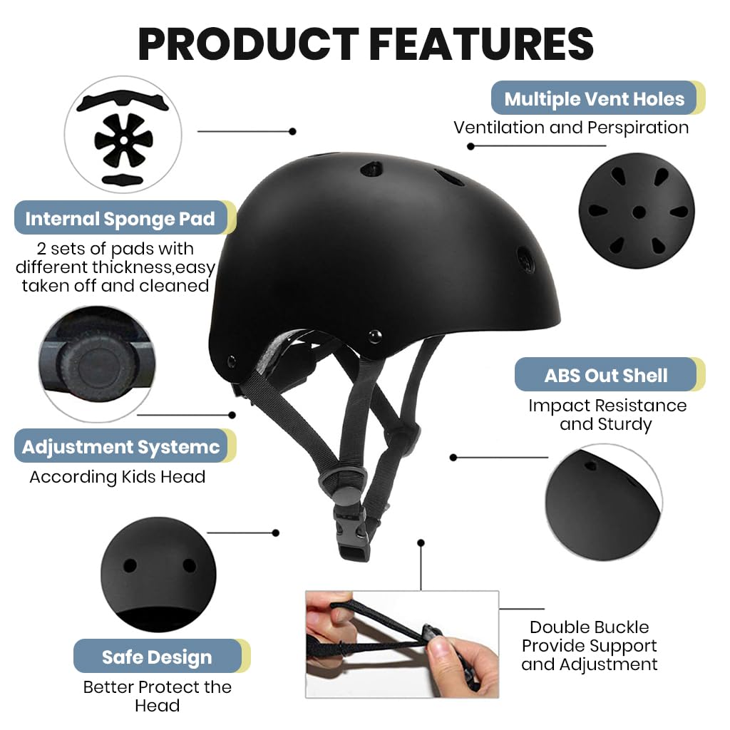 PROBEROS Adjustable Abs Shell Safety Cycling Helmet Protective Suitable For Youth/Adult, Helmet For Kids (Black) 1