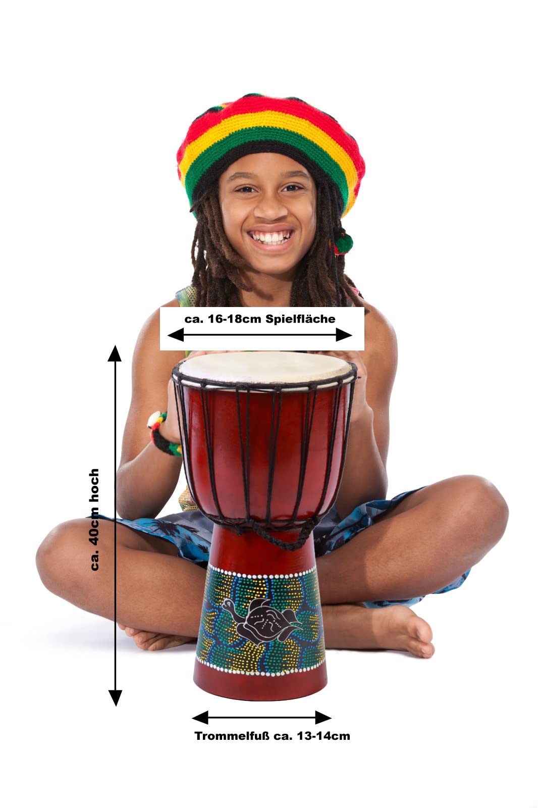 40cm Djembe Trommel Schildkröte Ziegenfell Kinder Schule Anfänger Drum