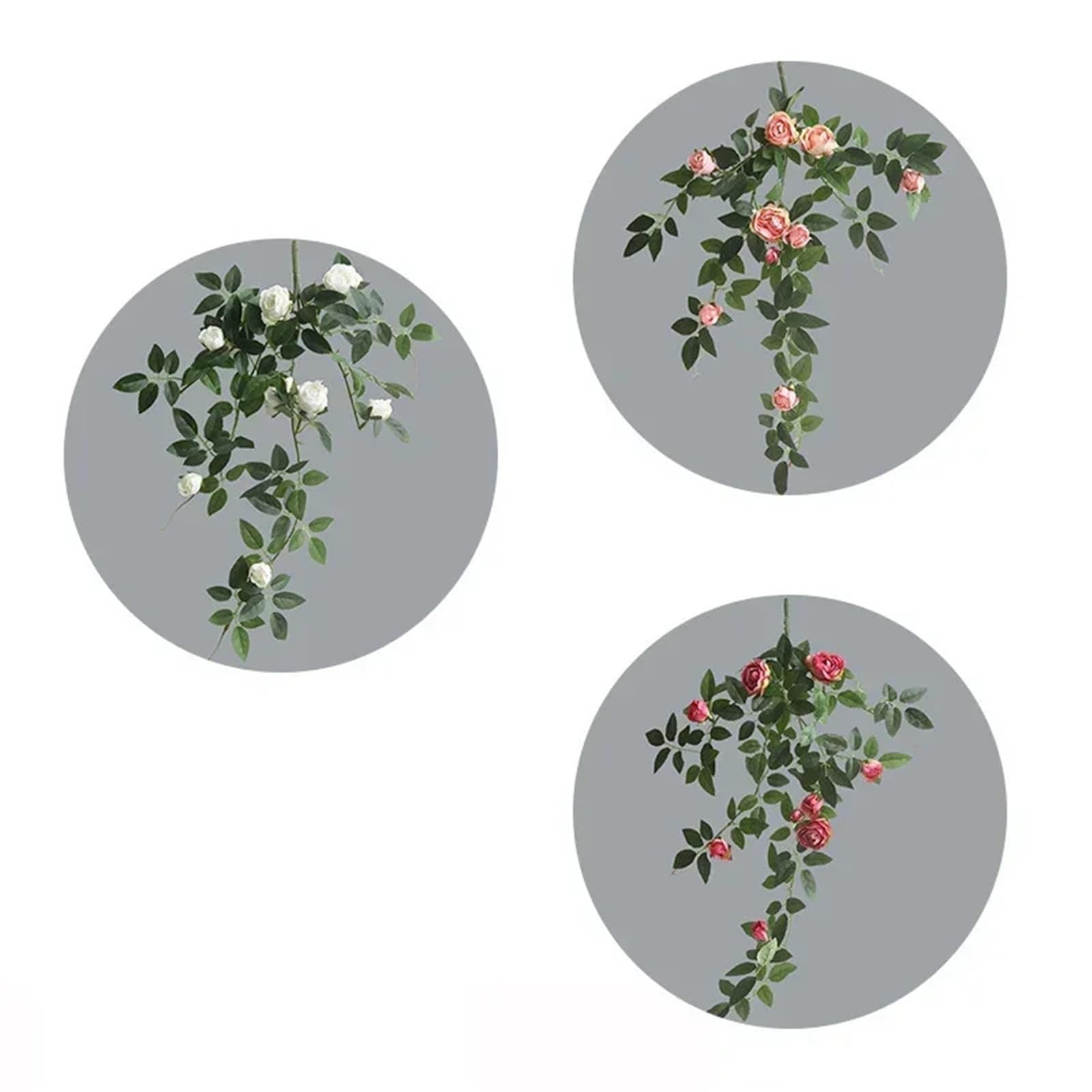 Künstliche Rosenranke Künstliche Hängepflanzen mit Rosenblüten | Blätter grüne Kette Wand Haus Zimmer Garten Hochzeit Girlande Außendekoration(Pink)