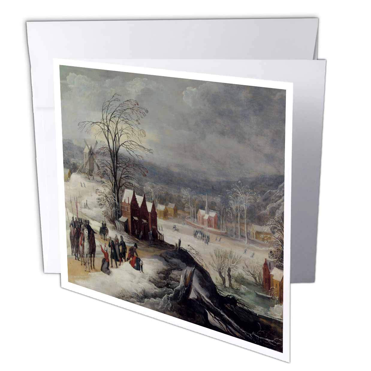 3dRosegc_180255_5 6 x 6-Inch "A Winter Landscape With Soldiers At A Village 1620 x Joos De Momper" - Greeting Card