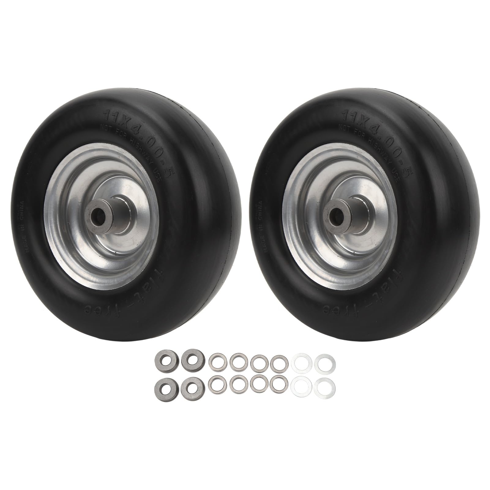 Greensen Pack of 2 11x4.00-5 Lawn Mower Tires, Gray, Steel, No Inflation Required, Premium Polyurethane & Steel Ring, 150kg Load Capacity, Compatible with Lawn Mowers