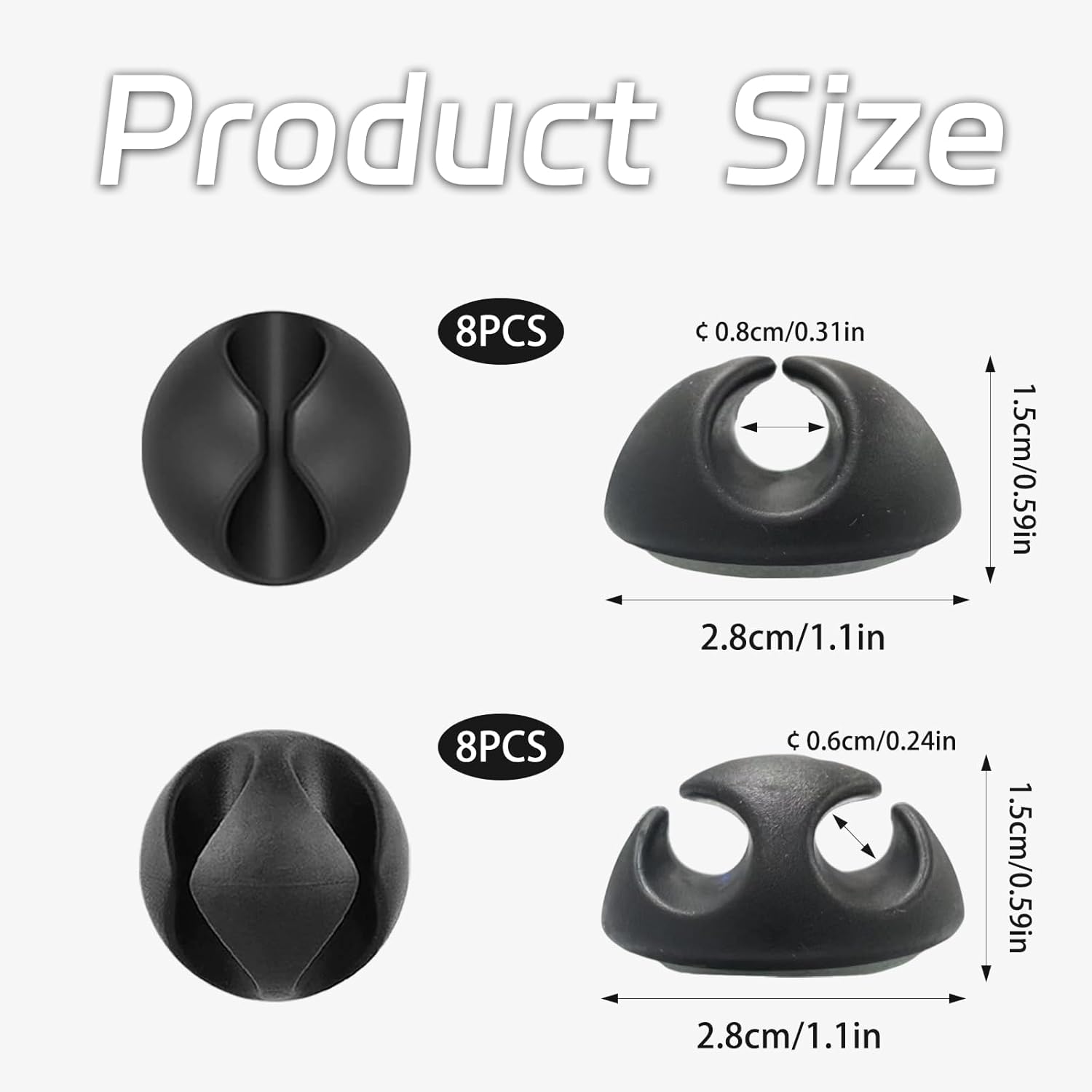 16 pcs Cable Clips Self Adhesive 2 Sizes with Single & Double Hole for Desk Tidy Home Office & Car Cable Management Black Silicone Wire Holders with Strong Adhesive.