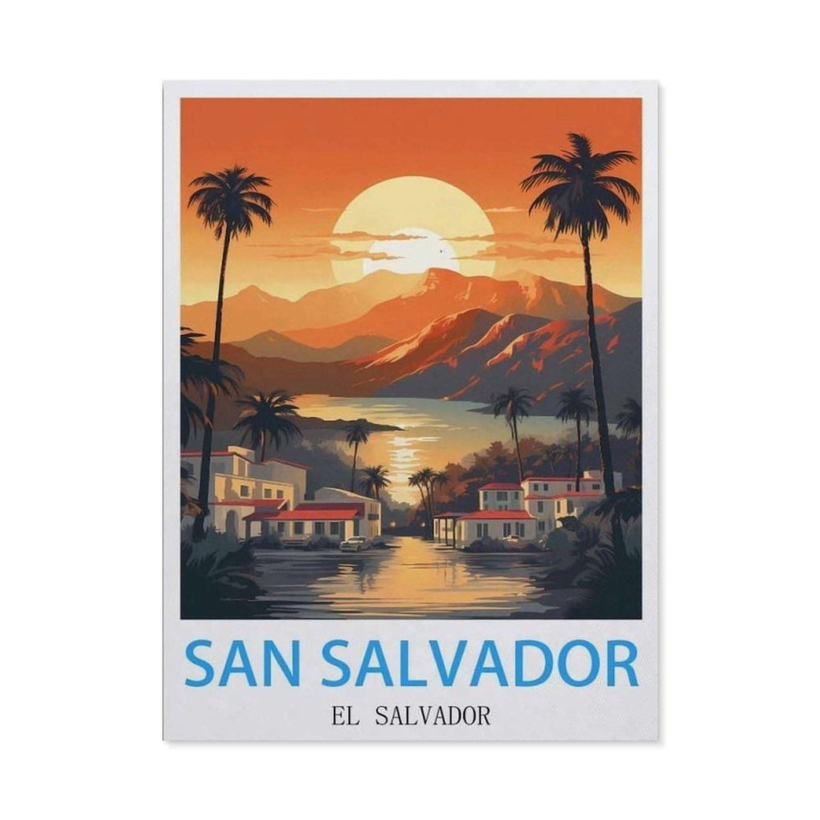 Beayodkp （30 X 40 Cm/11.81 X 15.74 Inches） Diy 5D Diamond Painting Kits，San Salvador El Salvador Vintage Travel Posters，Diamond Painting For Beginner Adults Rhinestone Numbered Diamond Arts Home Wall Decor）-Cd37