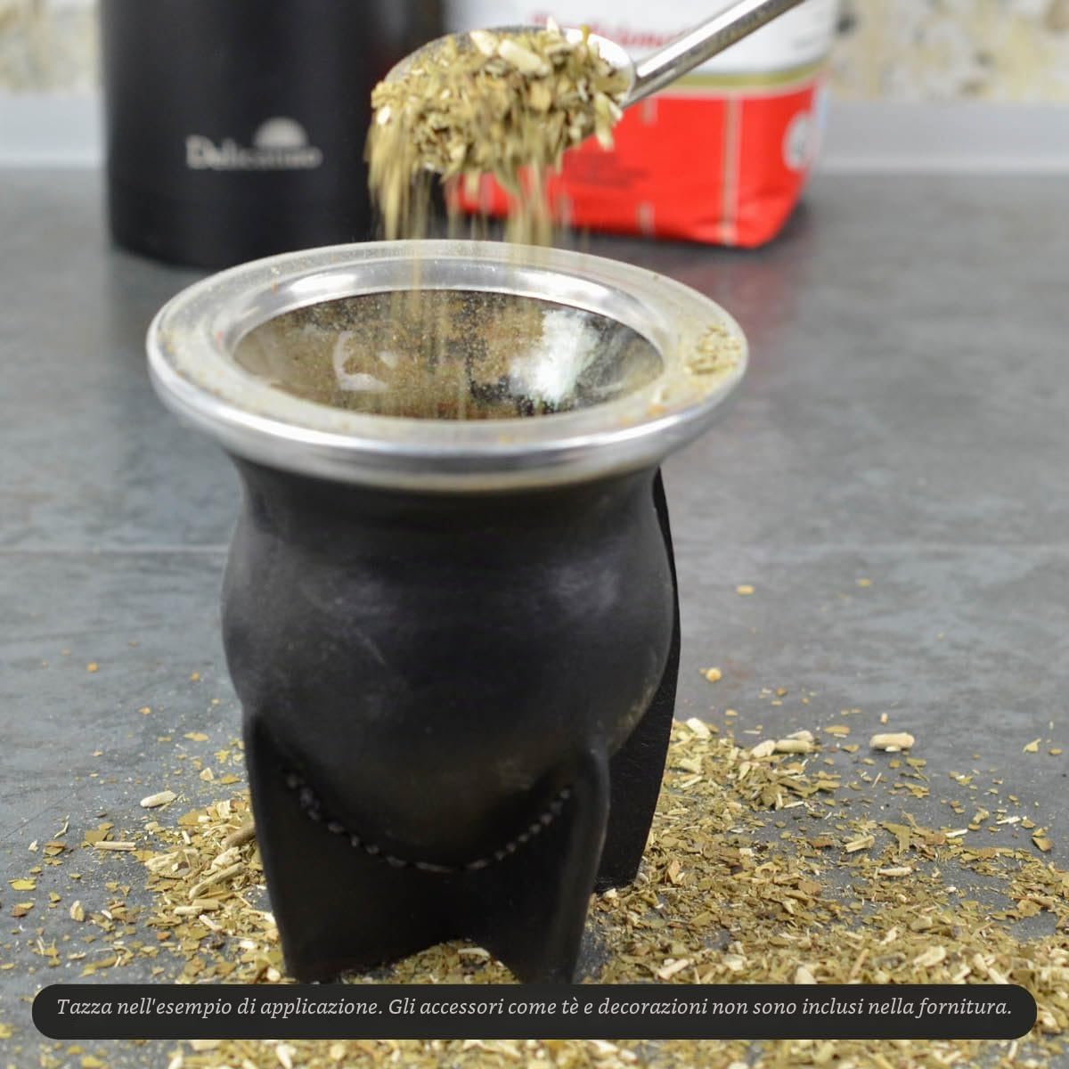 Tappetino in vetro rivestito in pelle nera da 200 – 250 ml, set da tè mate, moderno argentino, tè Yerba Mate non lavabile in lavastoviglie, Bombilla non incluso