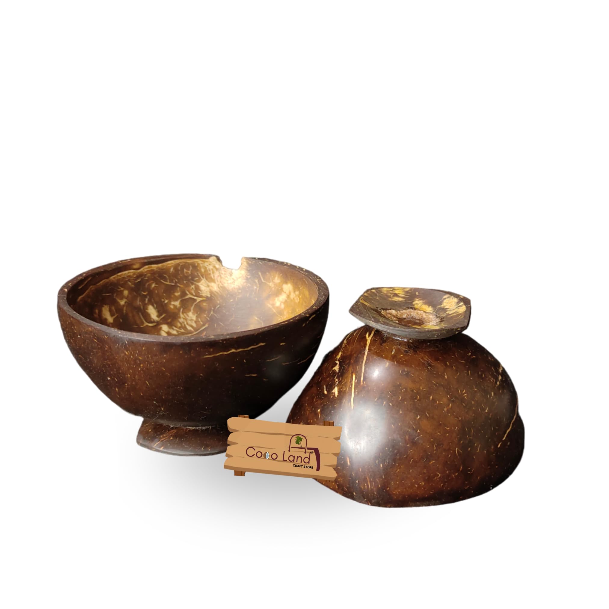 Coco Land Coconut Shell Chutney Pot (Medium Size 150 ml Pack of 2) Coconut Oil Polished Decorative Pot/Salad Pot/Natural Pot/Smoothie Pot/Salad Pot/Serving Pot/Mixing Pot