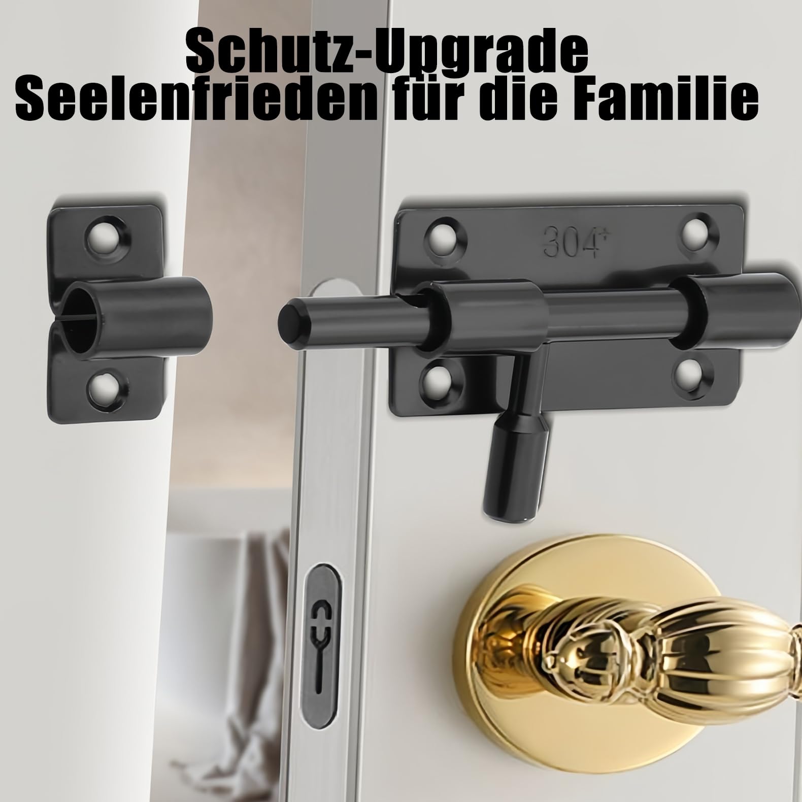 Pack of 2 Stainless Steel Door Bolt Made of 304 Steel, Black Security Bolt with Sliding Lock & Bolt Latch - Image 2