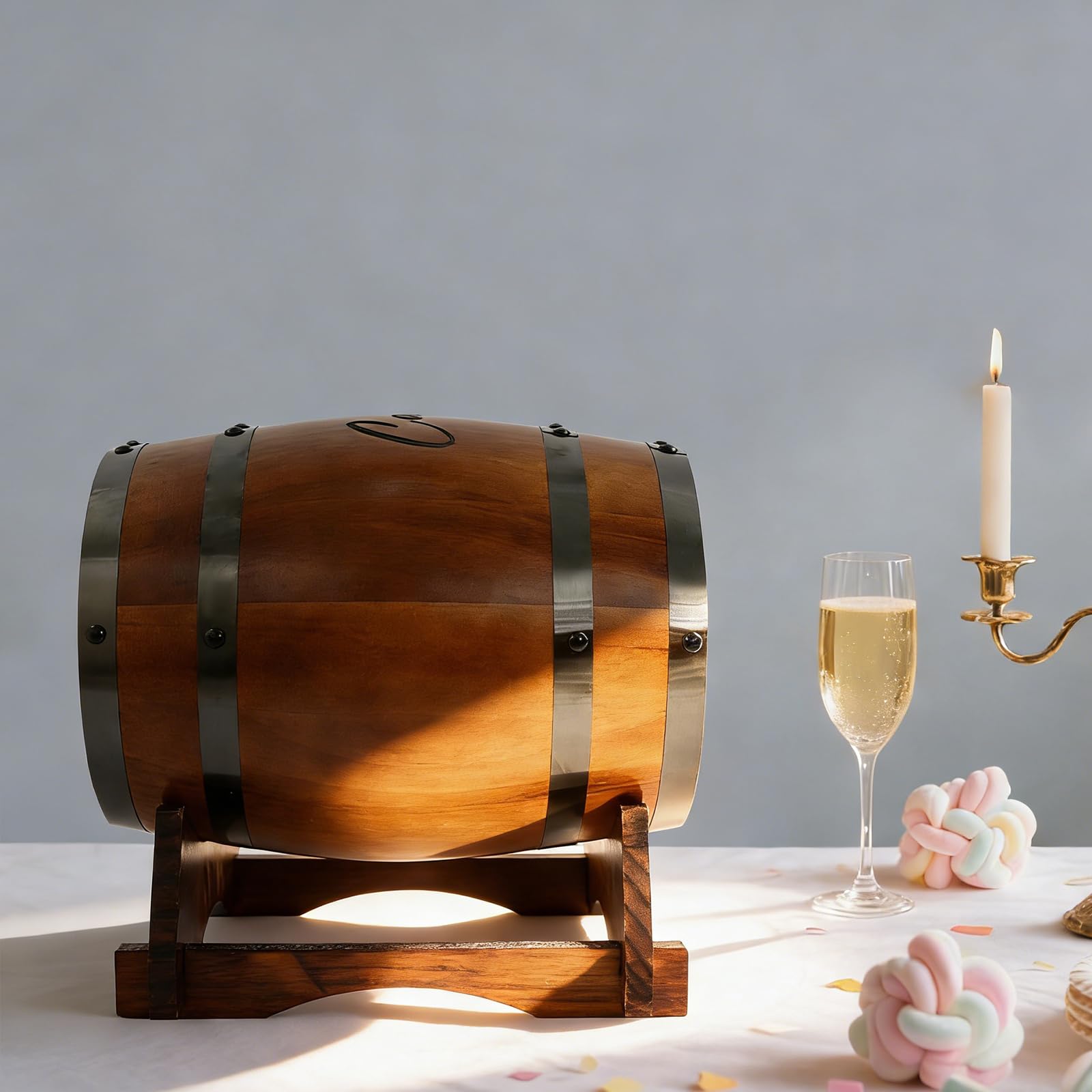 Holz Hochzeitskartenbox Fassform Kiefernholz Kartenbox für Hochzeit Party | Vintage Design mit abnehmbarem Deckel und Sockel, für 150-250 Karten