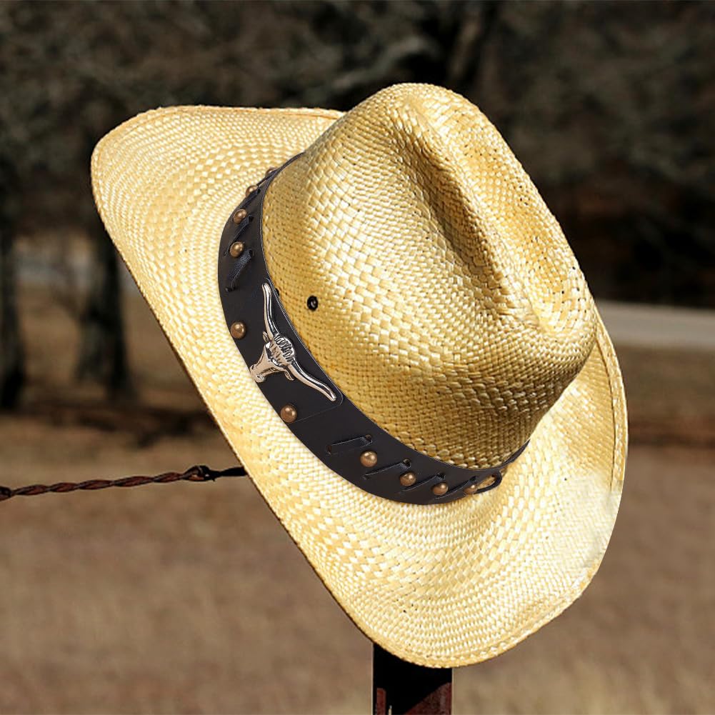 JSGHGDF Cowboyhutband Aus PU-Leder Mit Strass – Vintage Westernhut-Gürtel, Passend Für Fedora, Panama, Stroh- & Filzhüte