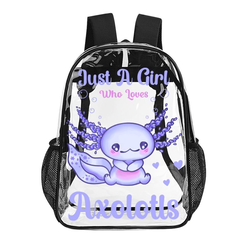 ZCJB-WSRY Axolotl Clear Backpack Heavy Duty for Girls Kids Boys Women Men - Large Cute PVC Axolotls Theme Printing Transparent Backpacks for Schools