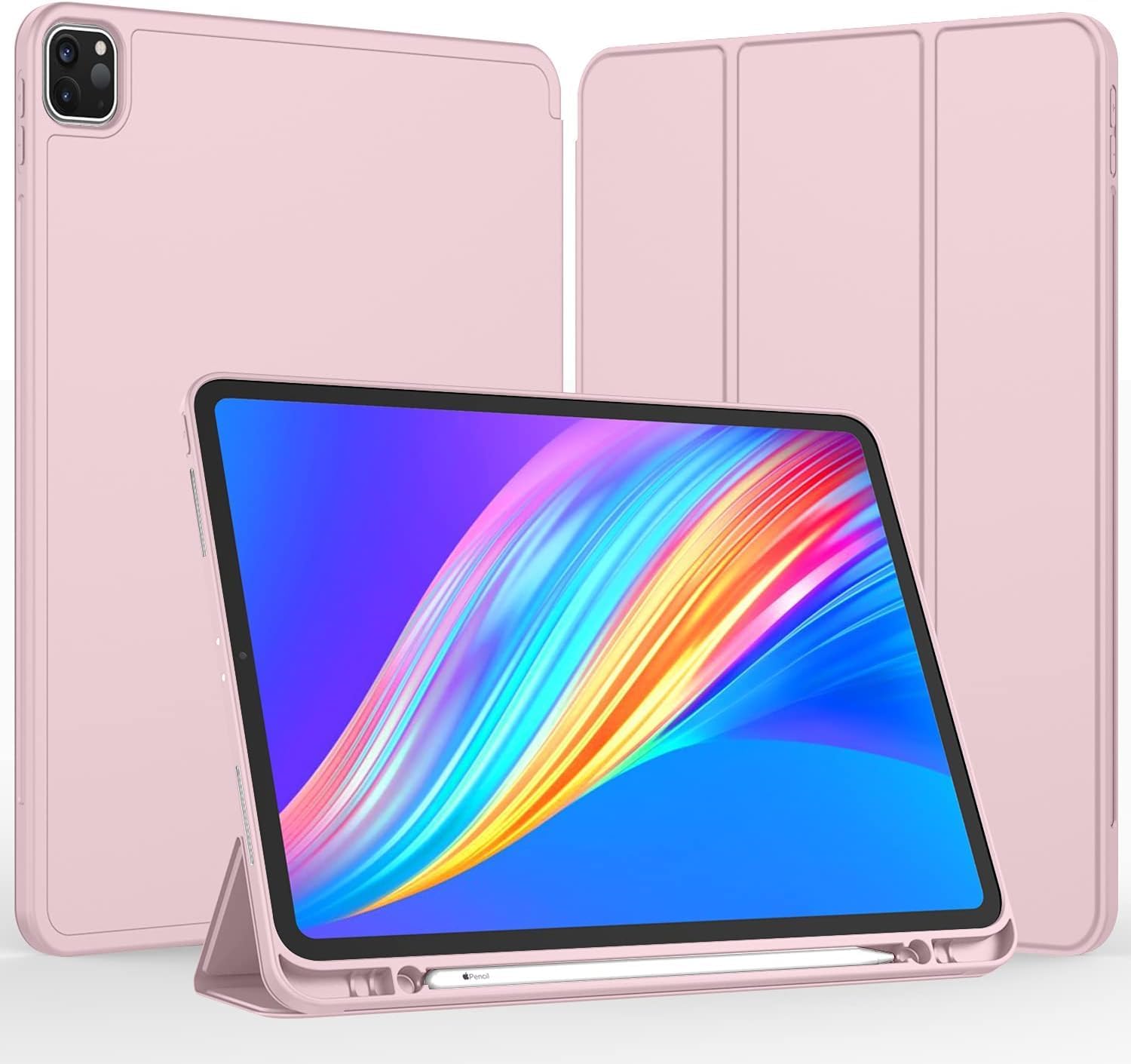 Kujo iPad Pro 12.9" Case (2022/21/20, 6th/5th/4th Gen), Full Pencil Support, i Pad Pro, Easy Magnetic Attachment, Two-Way Stand, Full Pencil, Auto Sleep/Wake, Rebound Magnetic Case (Pink)