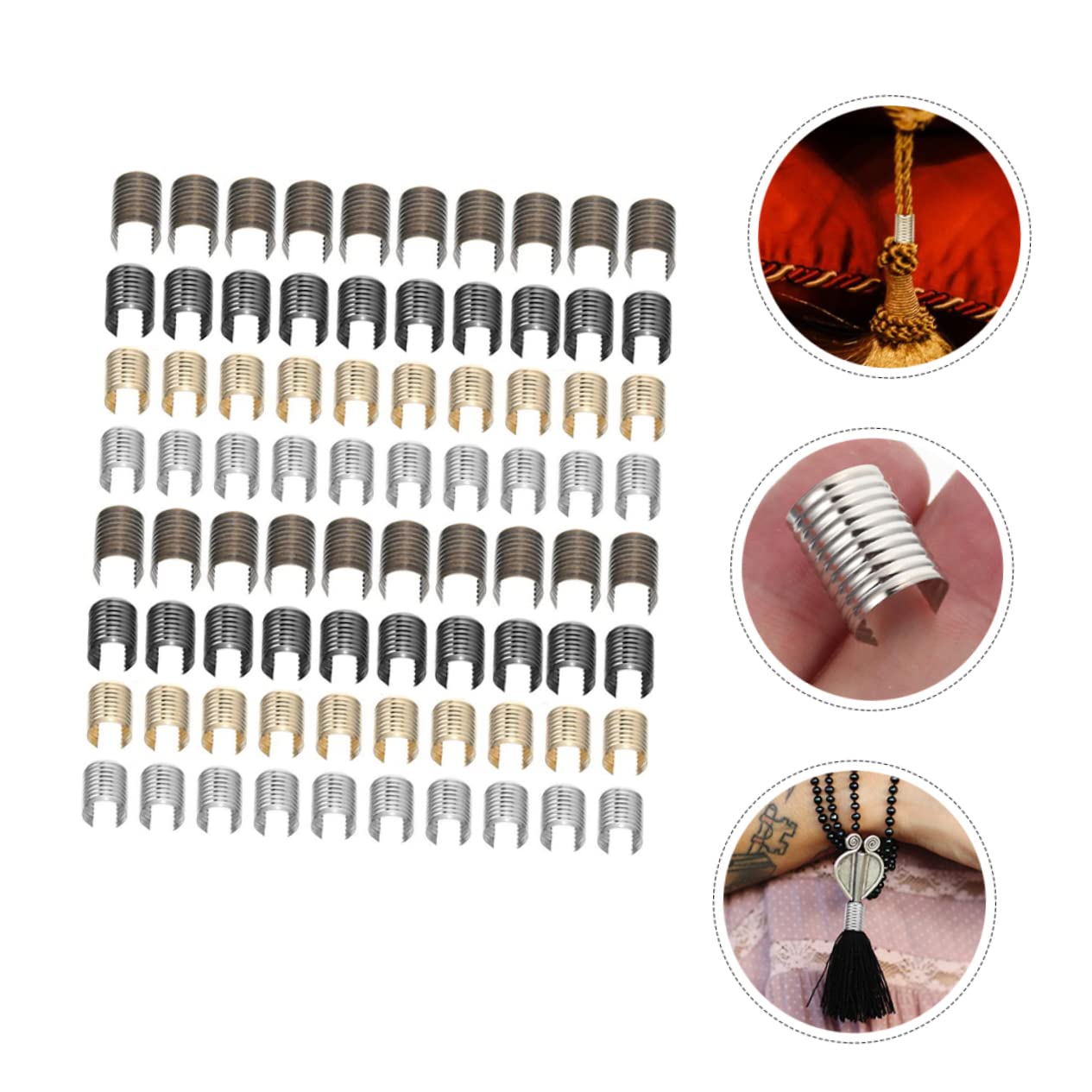 jojofuny 160Pcs Cylindrical Fastener Tassel Rope Clips for Jewelry DIY Wide Long Durable Crimps Light for Craft Making