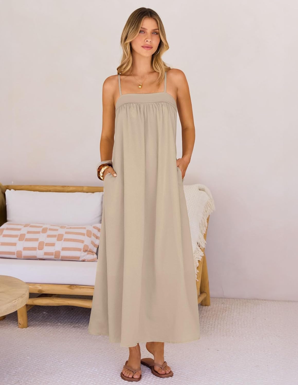 MEROKEETY Women's Boho Maxi Dresses 2026 Spaghetti Straps Spring Summer Sundress Casual Beach Vacation Long Dresses - Image 3