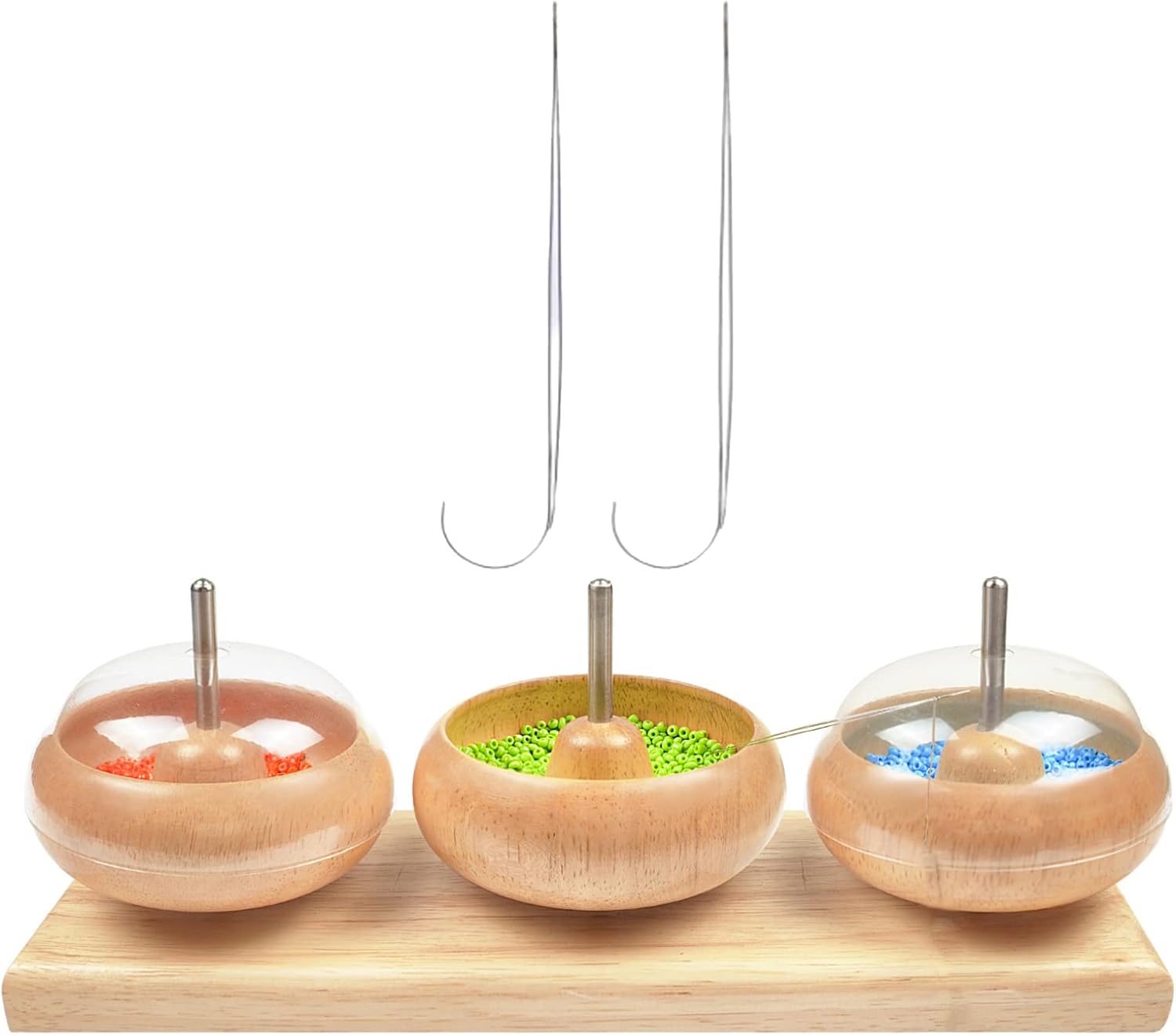 Ywmsfl Bead Loader Piercer Wood Manual Rotation Three Bowls Beader Quick Beading Artifact for Piercer Loader
