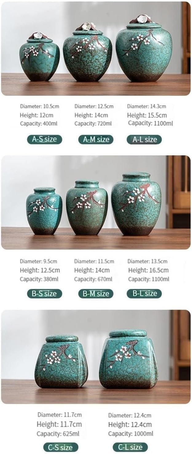 Porcelanowy wazon na imbir w kształcie słoika z ceramiki do dekoracji domu, ceramiczny wazon na imbir w stylu chińskim, pogrzebowy wazon z pokrywką, urna kremacyjna (1000 ml)