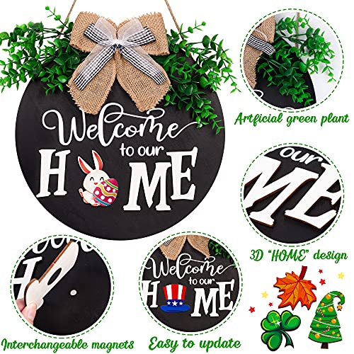Interchangeable Seasonal Welcome Sign Front Door Decorations - Home Porch Decor Indoor Outdoor Hanging Ornaments Gifts + Wreath Hanger,Spring Summer Fall Winter Decoration #TOP2