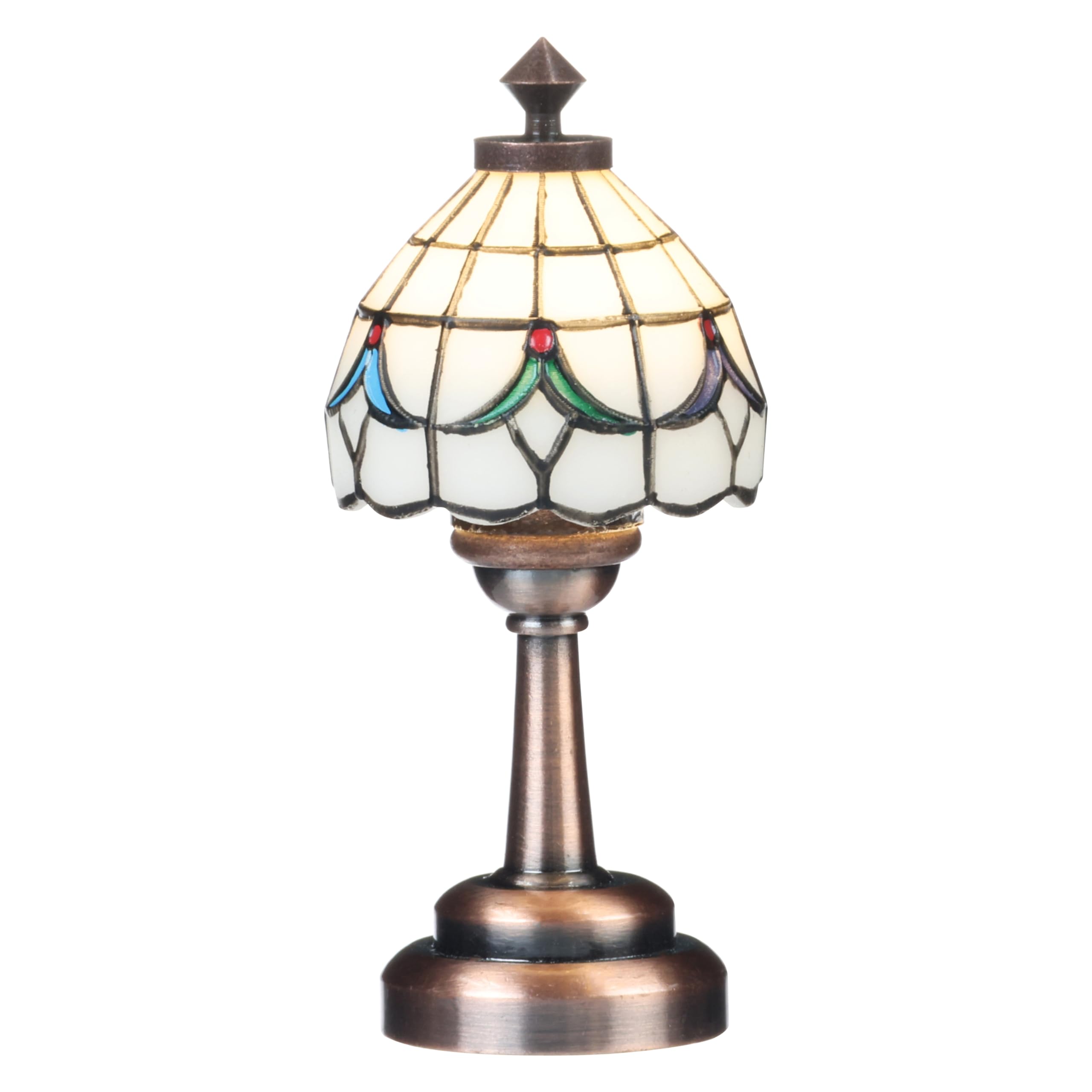 Miniature Tiffany Table Lamp for Dollhouses, LED Battery-Operated Lighting, Functional Dollhouse Furniture Lighting and Accessory