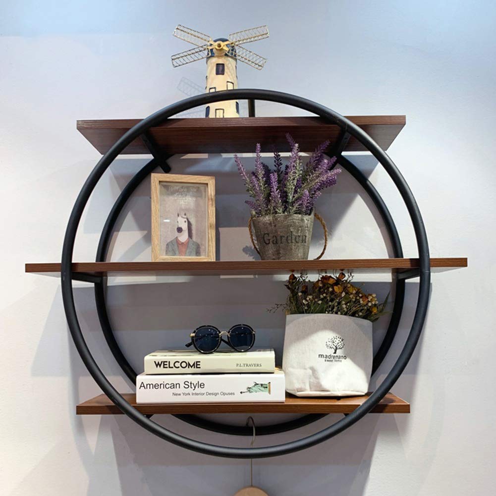 Étagère murale présentoir rond en bois vintage pour cuisine et salle de bains