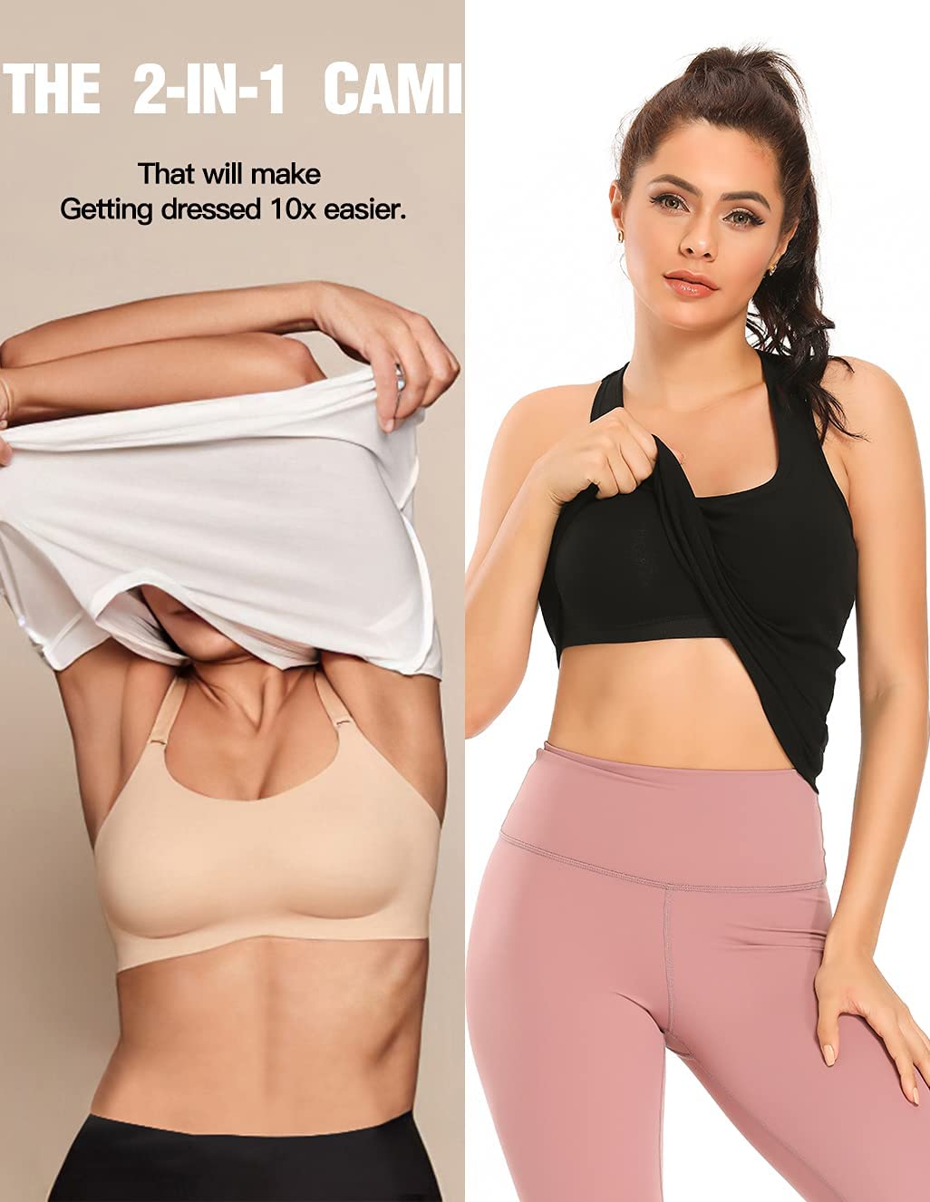 STARBILD Damski podkoszulek biustonosz Basic dekolt w kształcie litery U, wbudowany biustonosz, bez fiszbinów, wyściełany tank top, XS-2XL