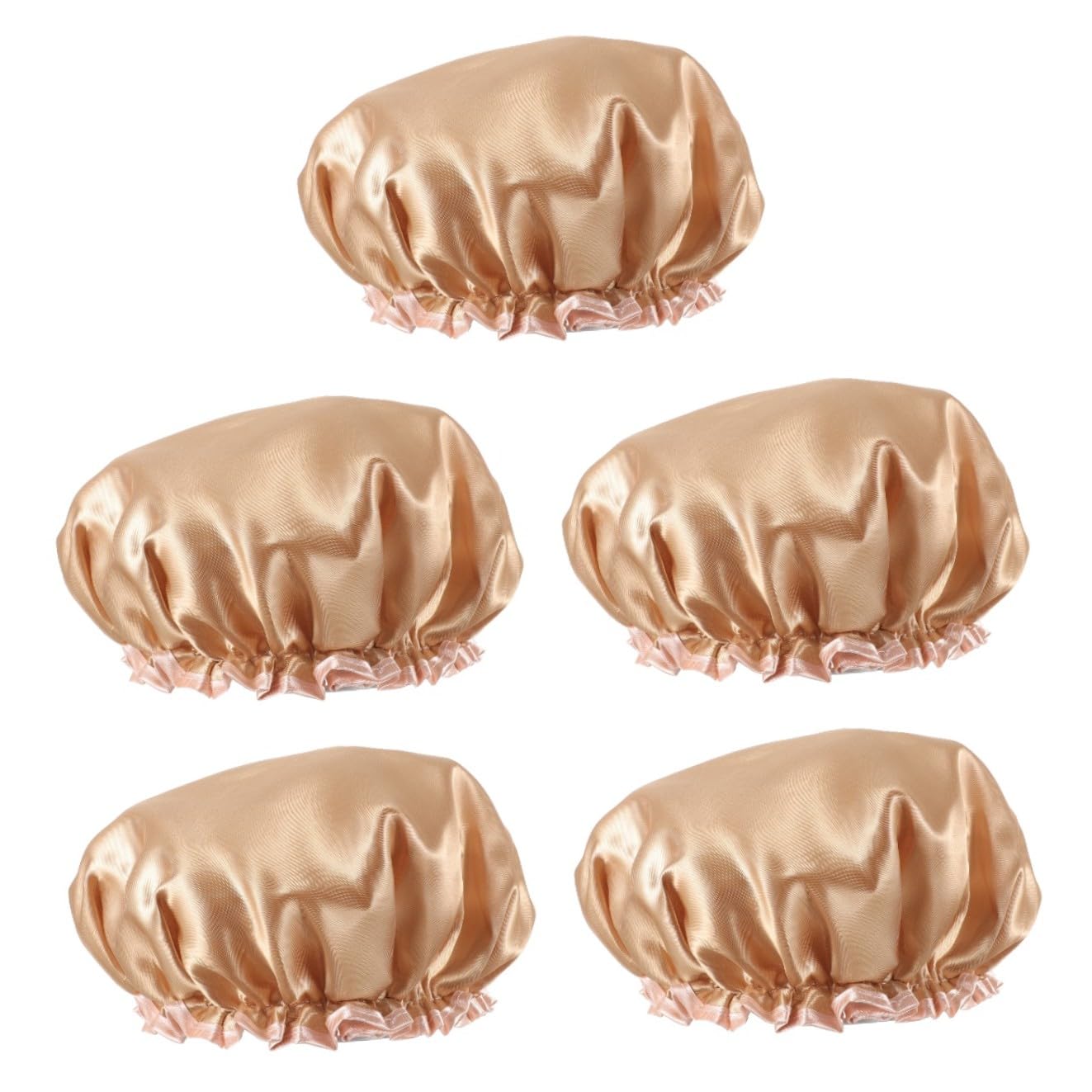 Healvian 5piezas Gorro De Elástico Para Mujeres Gorro Reutilizable y Transpirable Para Cabello Capacidad De Uso y Baño Color Champán