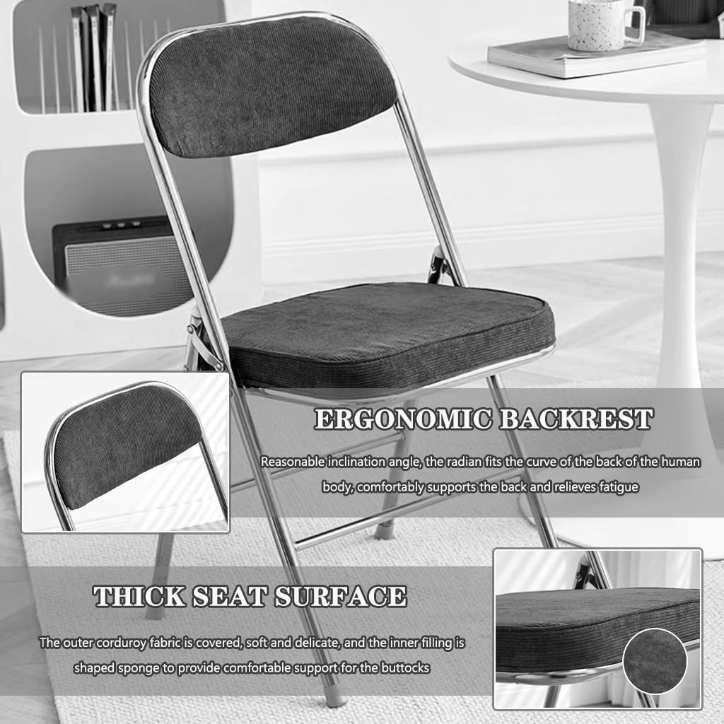 Sedia pieghevole in velluto con cuscini spessi, supporta 150 kg, design elegante per soggiorno, camera da letto o ufficio