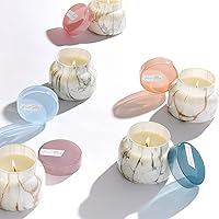 Vista 4 de Capri Blue Velas modernas en tarro de mármol, velas perfumadas de lujo para el hogar, mezcla de cera de soja de larga duración, regalos perfumados