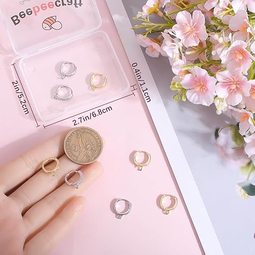 Miniatura 8 de Beebeecraft 1 caja de 14 ganchos de circonita cúbica chapados en oro de 18 quilates, aretes de aro de clip francés con lazo para hacer aretes de